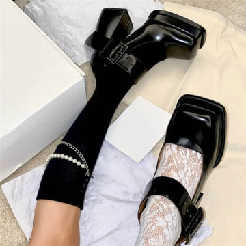 Xajzpa New Retro Mary Jane High Heels Women Shoes Fashion Chunky Heel Pumps Platform Ankle Buckle Japanese Uniform Ladies Shoes
